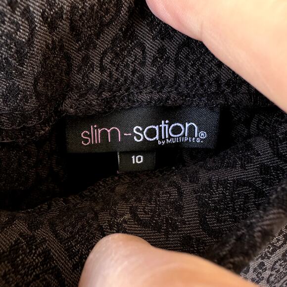 SlimSations Sz 10 Dark Gray Straight Leg Pants with Brocade Print Whimsigoth - Picture 5 of 5